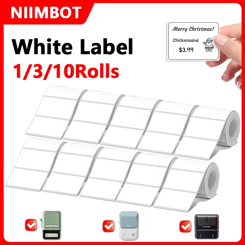 Commercial Printing Types - Niimbot 1/3/10 рулонов, белая термоэтикетка, водонепроницаемая